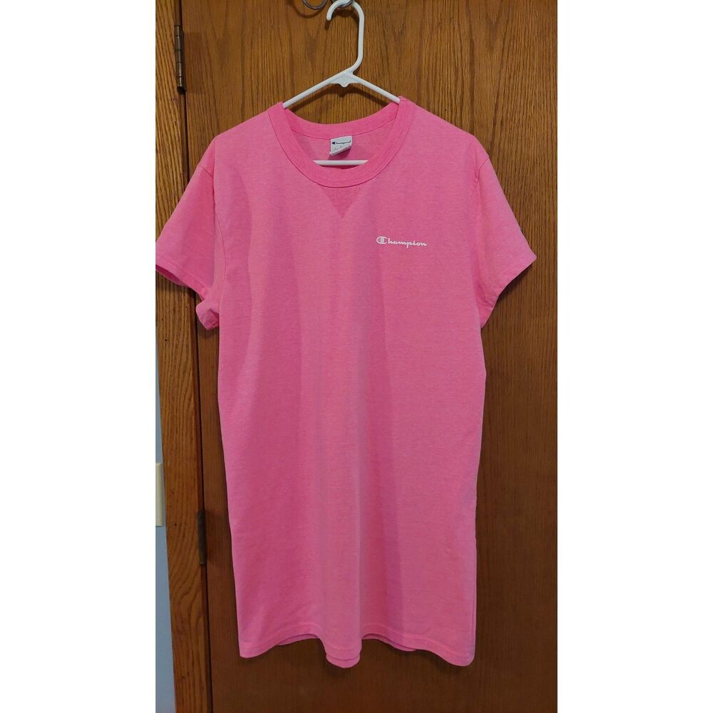 Champion Women’s L T-Shirt Dress Pink Large Script Logo Casual Athletic